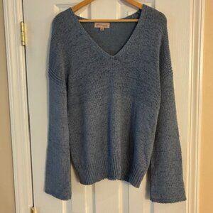 Philosphy Women's Blue Loose Knit Cotton Blend Long Sleeve VNeck Sweater Size L